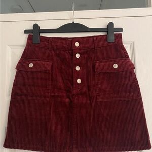 Denim&Co Burgundy Corduroy A-Line Skirt